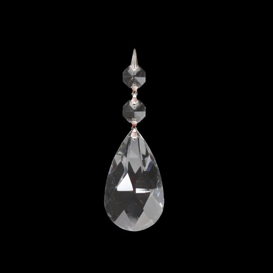 2-1/2" Crystal Teardrop w/ 2 Top Beads, Chrome <br> (2 Styles)