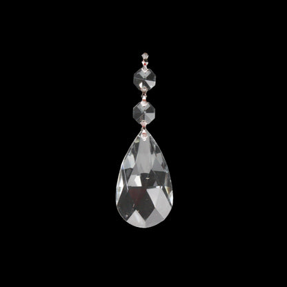 2-1/2" Crystal Teardrop w/ 2 Top Beads, Chrome <br> (2 Styles)