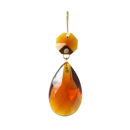 1-1/2" Amber Full Cut Teardrop w/ Top Bead (Blemished)